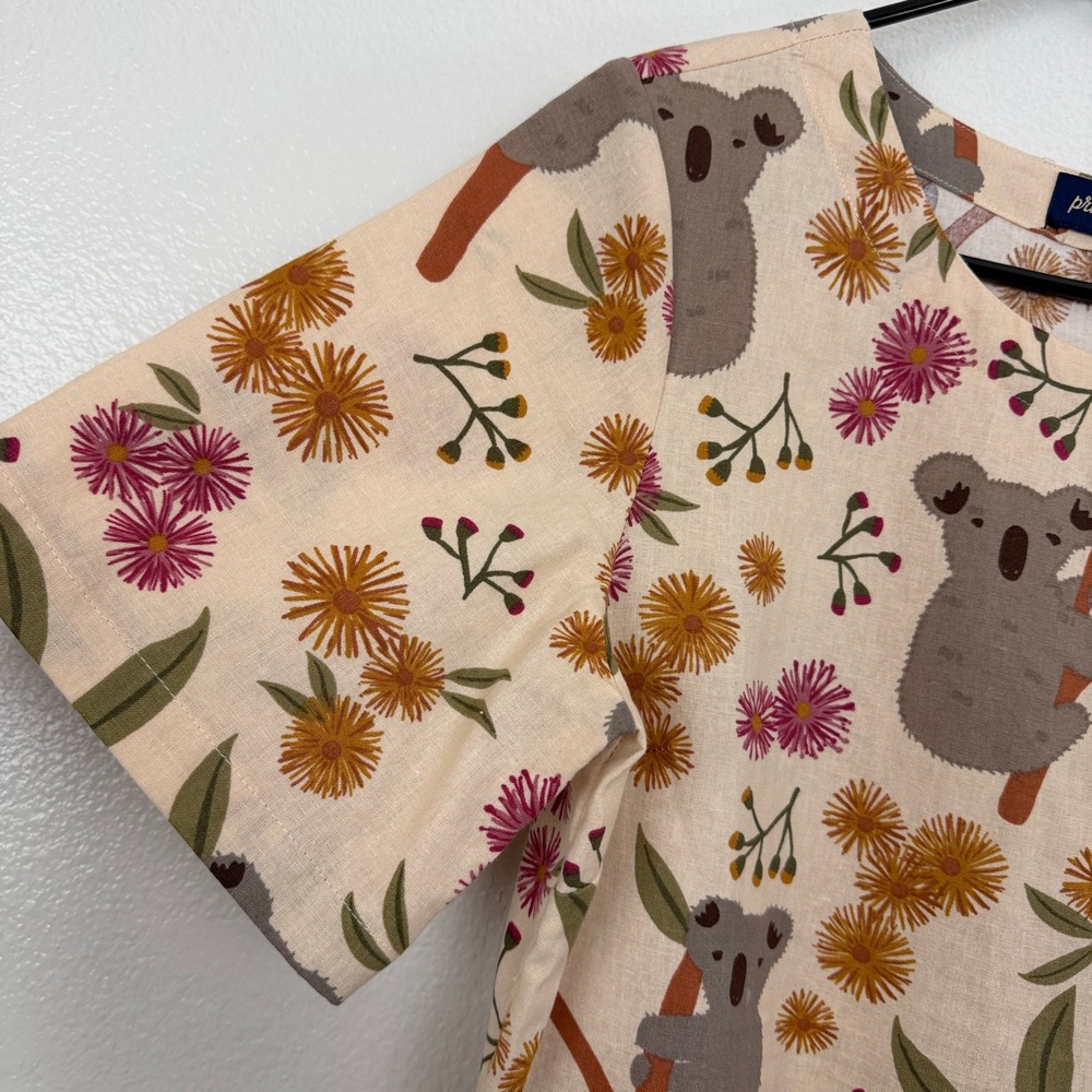 Princess Highway Linen Dress Womens 8 Peach Koala Floral Print Short Sleeve Boho - Picture 4 of 10